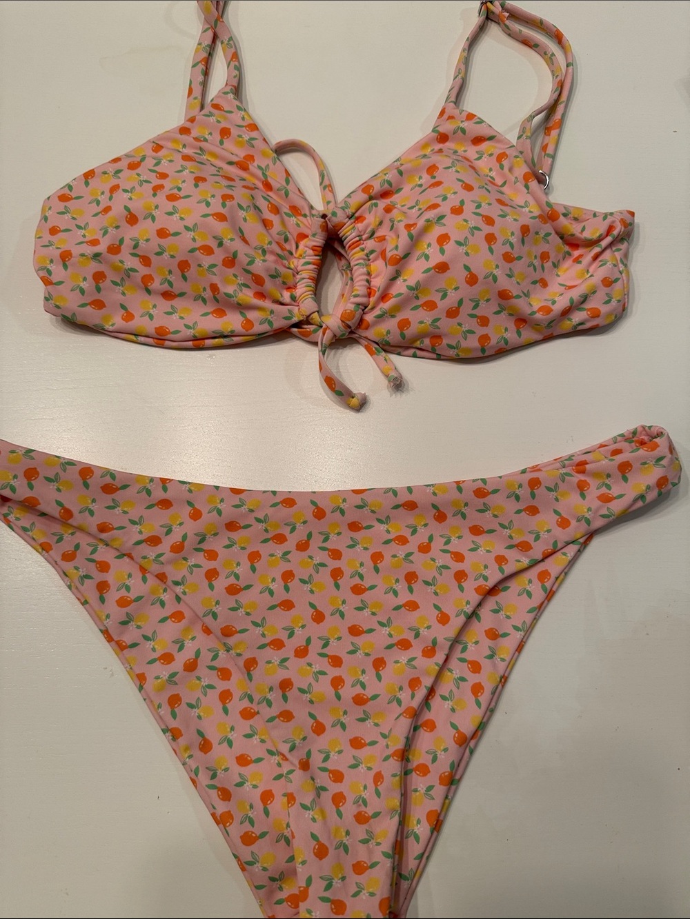 Dippin' Daisy's by Anthropology Pink Lemon Orange Print Bikini set.